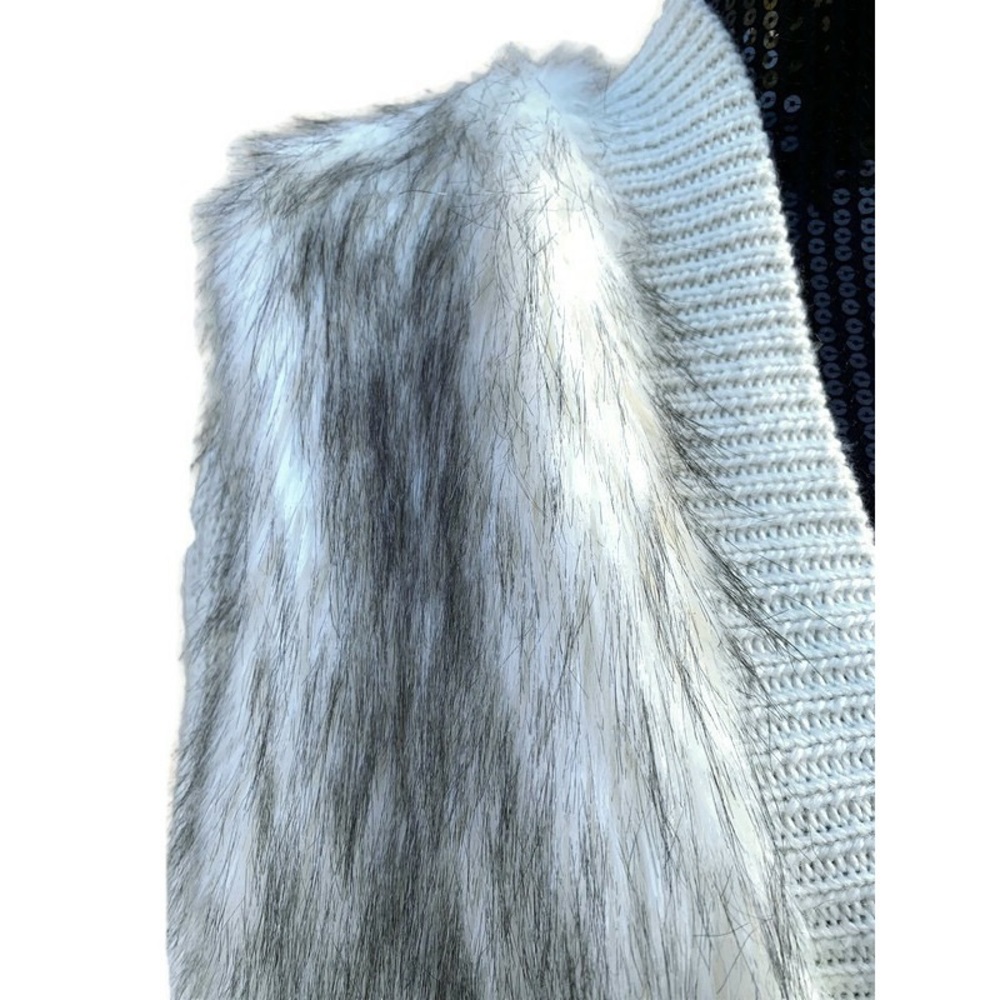 Rebecca Taylor Faux Fur Panel Knit Tan Gray Cardigan Large - Picture 3 of 5